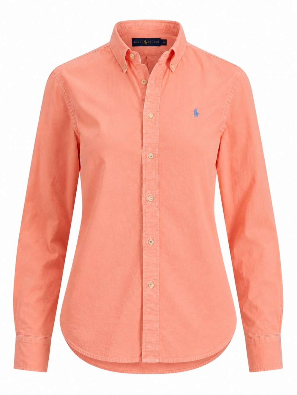Ralph Lauren Neon Coral Orange Cotton Long Sleeve Button Down Women Shirt M
